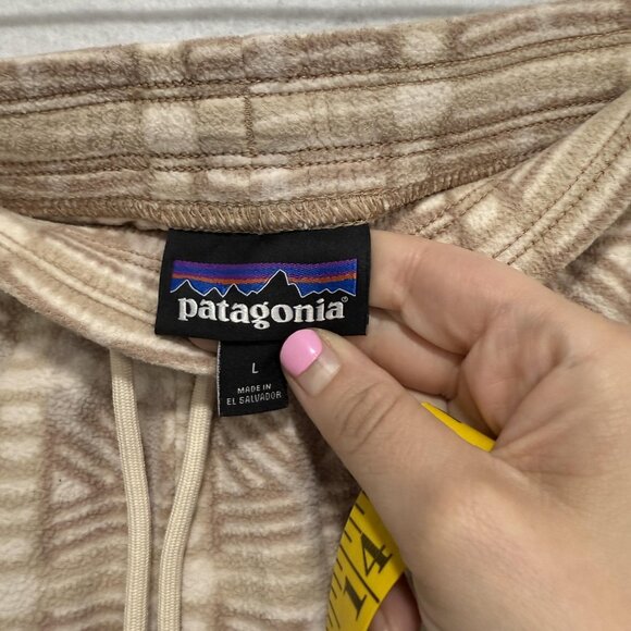 Patagonia Pants Womens Large Tan Fleece Patterned Drawstring Jogger Pockets FA23 - Picture 7 of 13